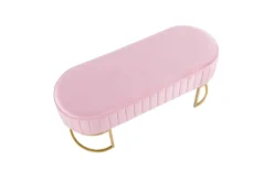 41" Pink Velvet Pleated Bench With Gold Base -Home Furniture 326545 pink velvet bench top 31