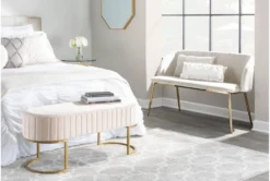 46" Cream Velvet Bench With Gold Metal Legs -Home Furniture 326547 white velvet bench room 85